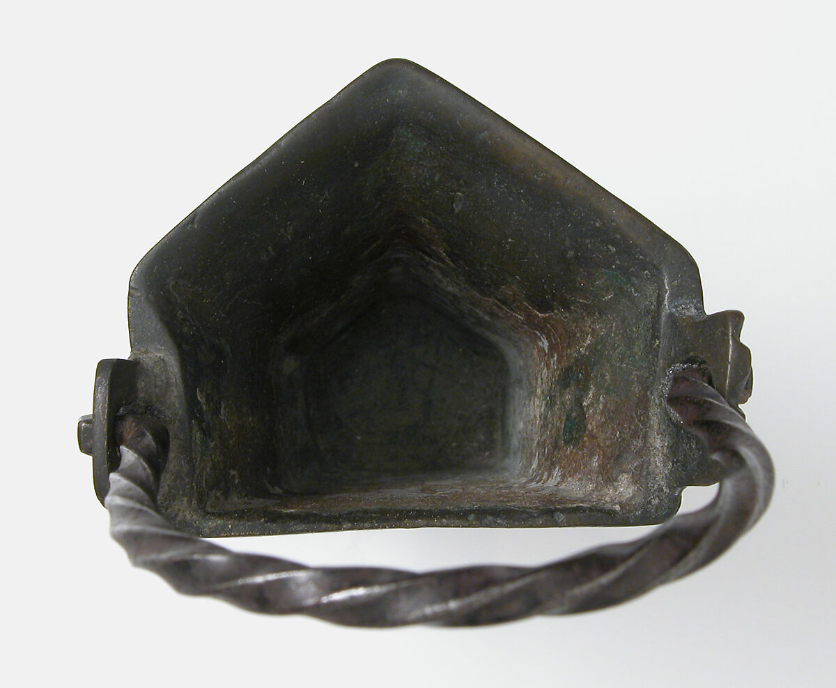 Holy Water Basin, Brass, with later iron handle, Netherlandish