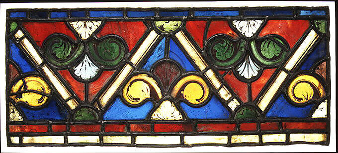 Section of a Border with Zigzag Pattern, Pot metal and colorless glass, vitreous paint, and silver stain, French 