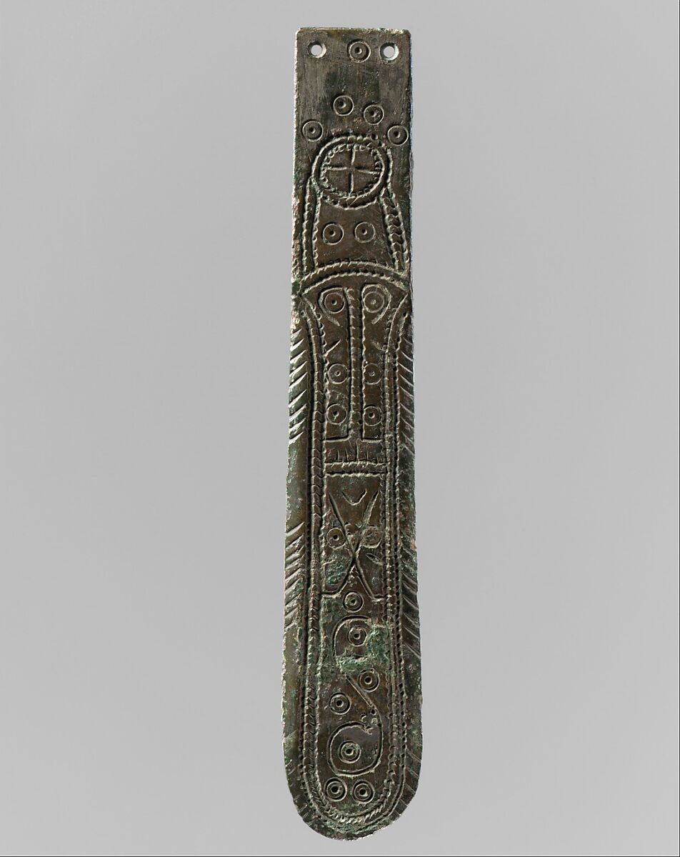 Strap End, Bronze with traces of tin, Frankish or Allemanic 