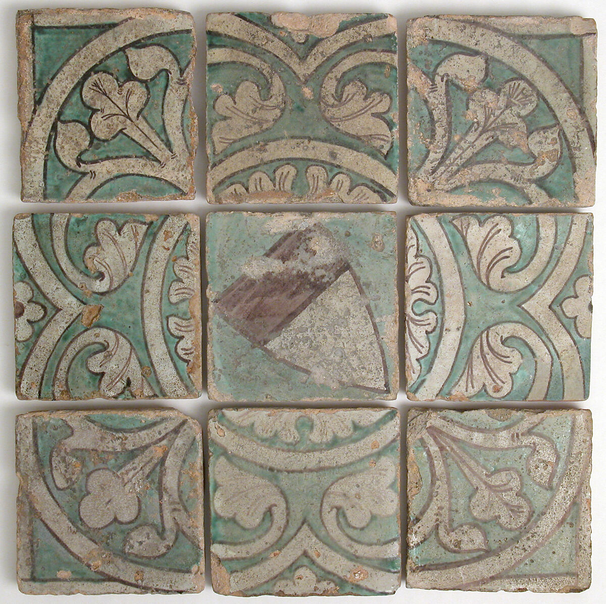 Nine Tiles, Earthenware, tin-glazed, French 