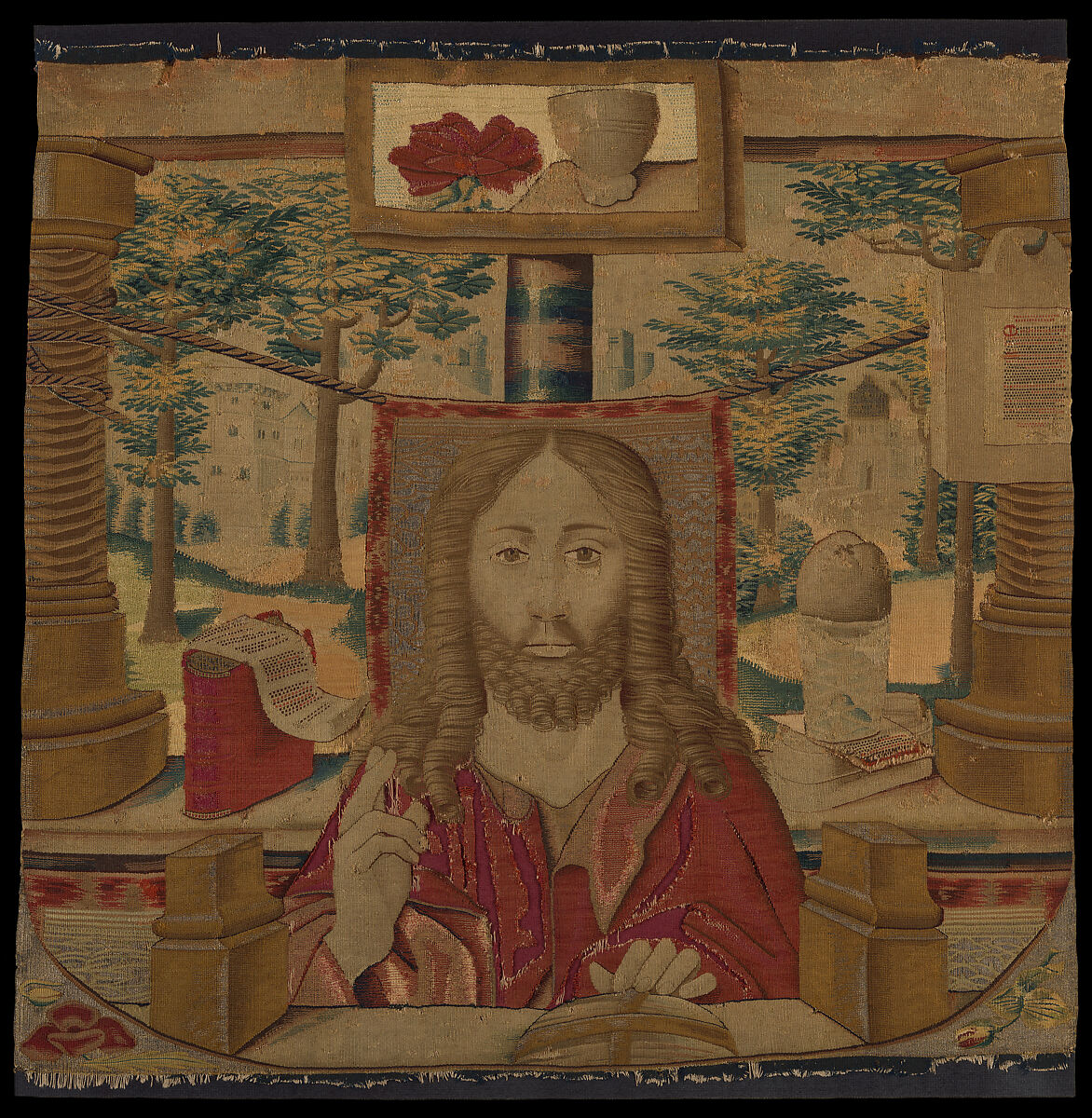 Christ of the Mystic Wine Press, Tapestry weave, wool, silk and metallic threads, South Netherlandish 