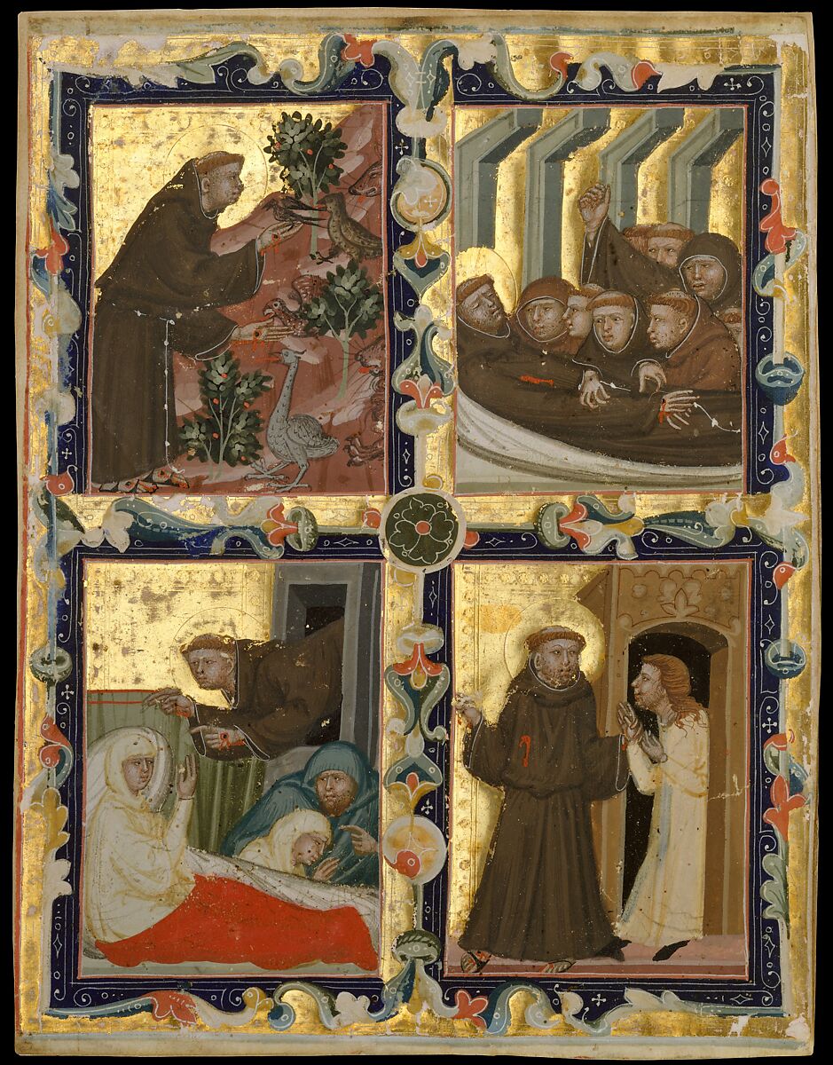 Manuscript Leaf with Scenes from the Life of Saint Francis of Assisi, Tempera and gold on parchment, Italian