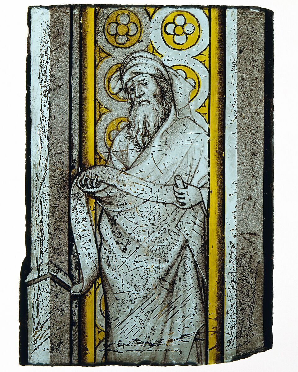 Prophet from a Throne of Solomon, Colorless glass, silver stain, and vitreous paint, French or South Netherlandish 