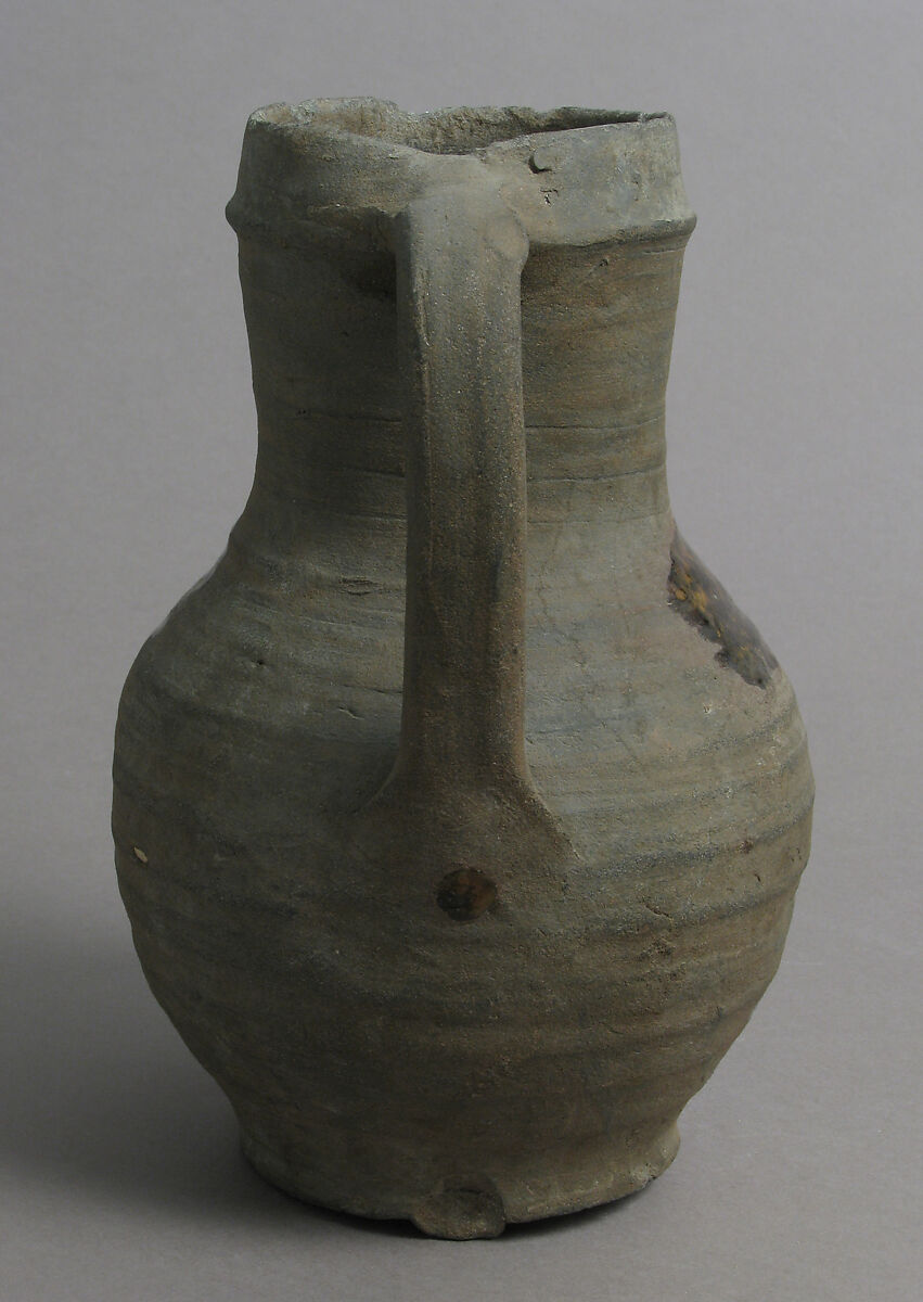 Jug, Earthenware, unglazed and partially salt glazed, German