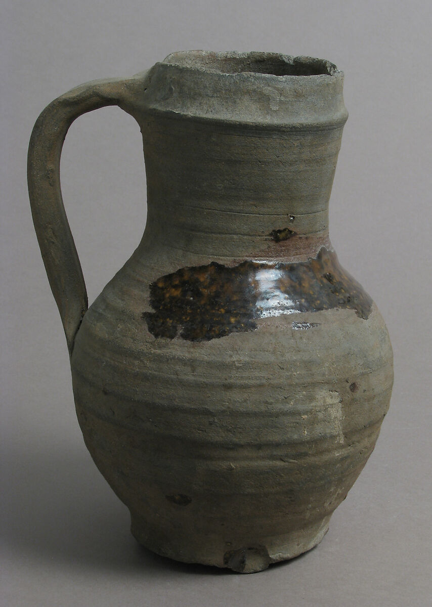 Jug, Earthenware, unglazed and partially salt glazed, German