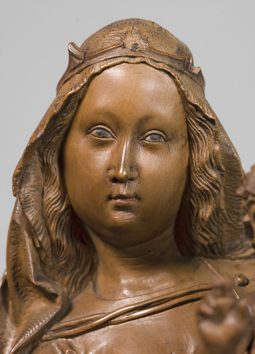 Standing Virgin and Child, Attributed to Niclaus Gerhaert von Leyden (North Netherlandish, active Strasbourg, ca. 1462–died 1473 Vienna), Boxwood, tinted lips and eyes, Austrian