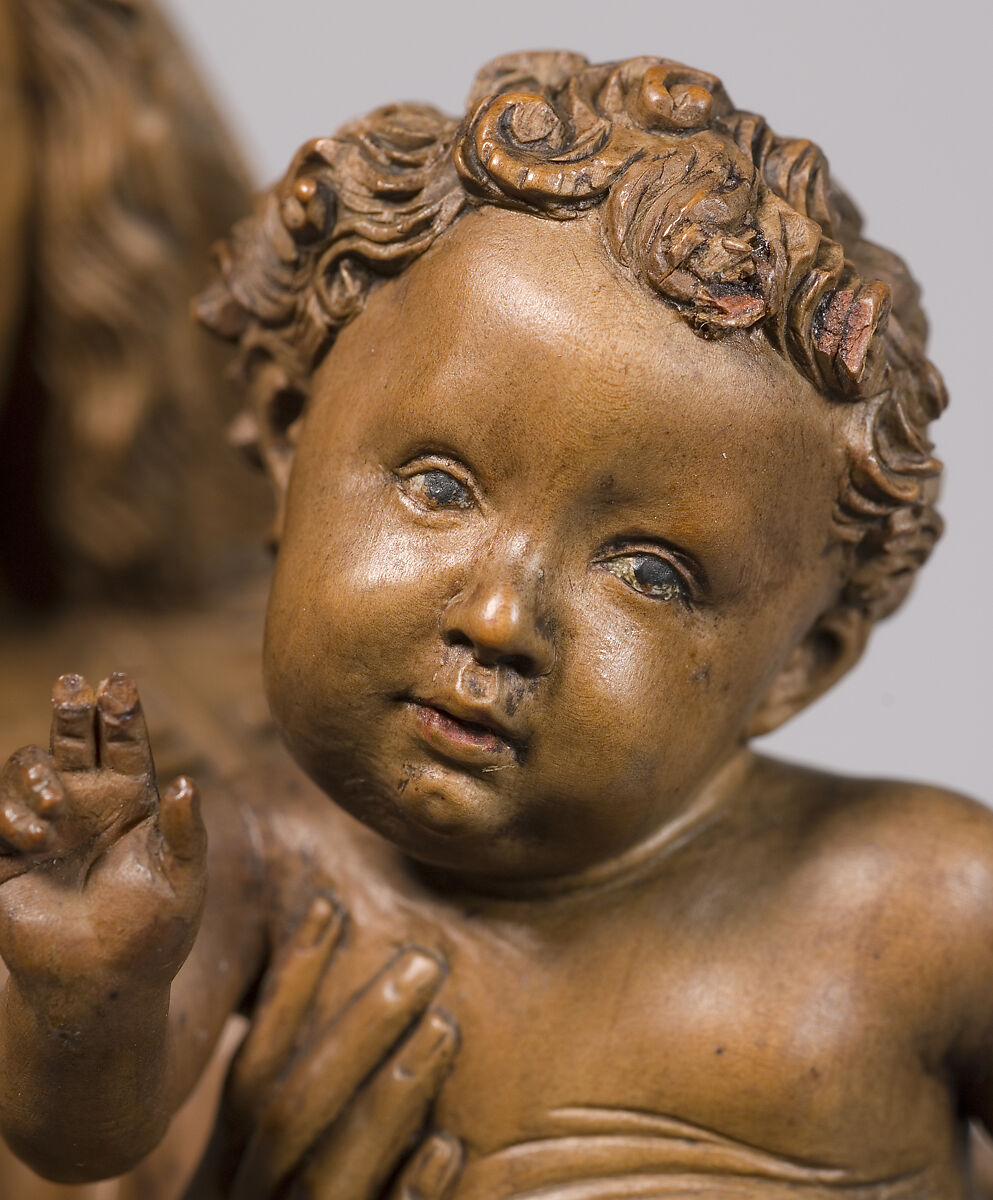 Standing Virgin and Child, Attributed to Niclaus Gerhaert von Leyden (North Netherlandish, active Strasbourg, ca. 1462–died 1473 Vienna), Boxwood, tinted lips and eyes, Austrian