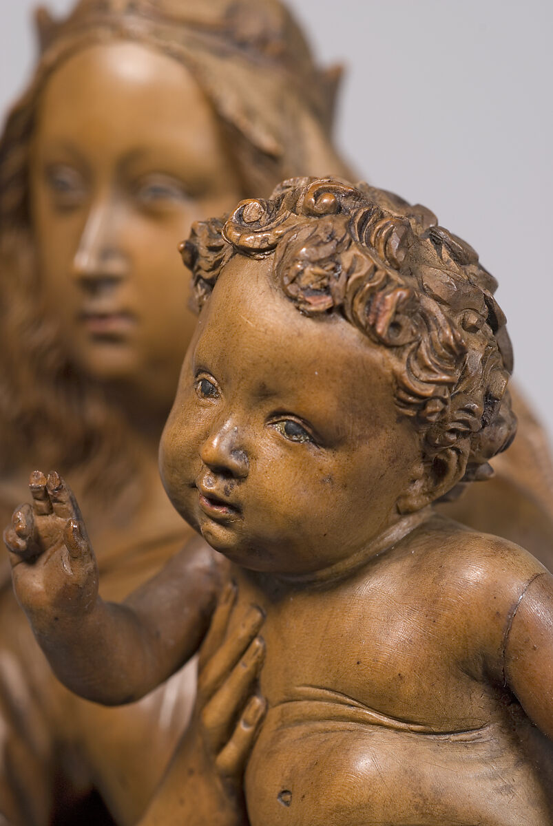 Standing Virgin and Child, Attributed to Niclaus Gerhaert von Leyden (North Netherlandish, active Strasbourg, ca. 1462–died 1473 Vienna), Boxwood, tinted lips and eyes, Austrian