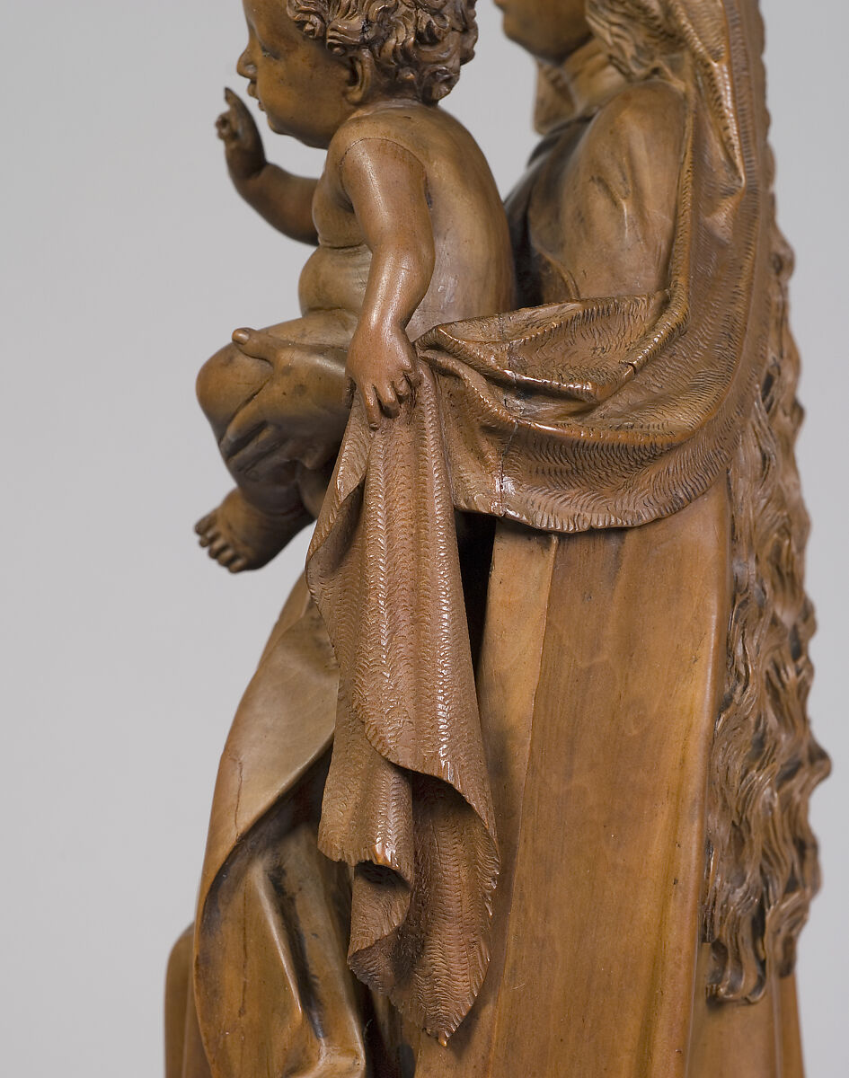 Standing Virgin and Child, Attributed to Niclaus Gerhaert von Leyden (North Netherlandish, active Strasbourg, ca. 1462–died 1473 Vienna), Boxwood, tinted lips and eyes, Austrian