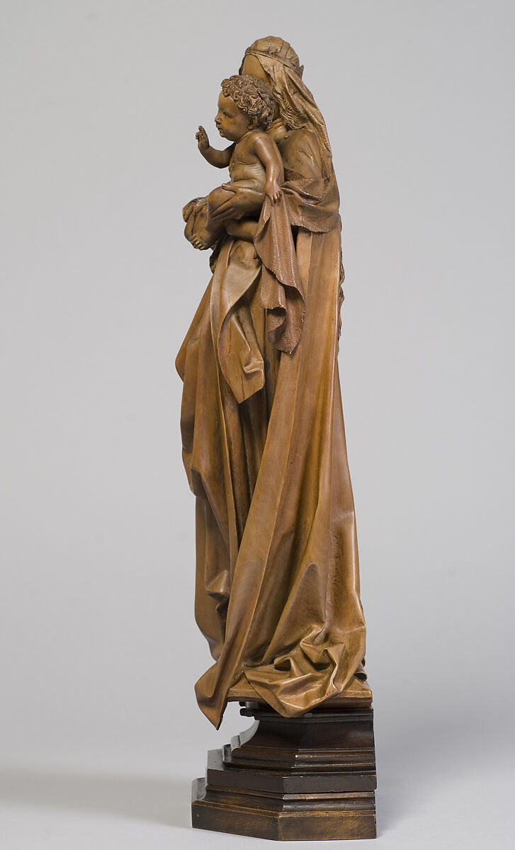 Standing Virgin and Child, Attributed to Niclaus Gerhaert von Leyden (North Netherlandish, active Strasbourg, ca. 1462–died 1473 Vienna), Boxwood, tinted lips and eyes, Austrian