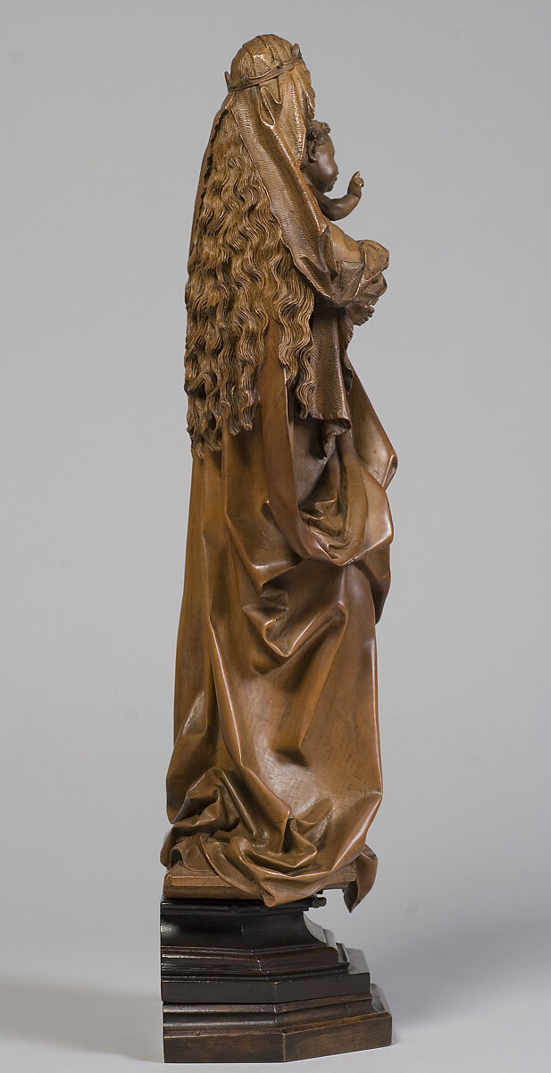 Standing Virgin and Child, Attributed to Niclaus Gerhaert von Leyden (North Netherlandish, active Strasbourg, ca. 1462–died 1473 Vienna), Boxwood, tinted lips and eyes, Austrian