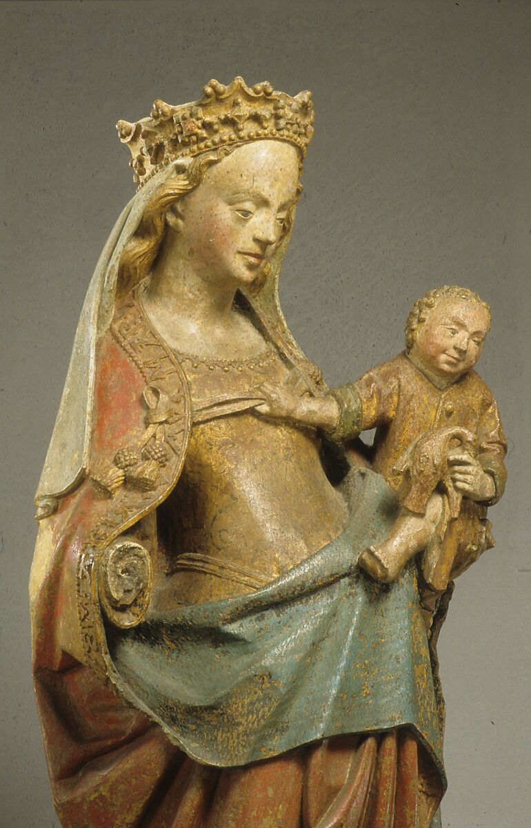 Virgin and Child with Bird, Limestone with polychromy, French
