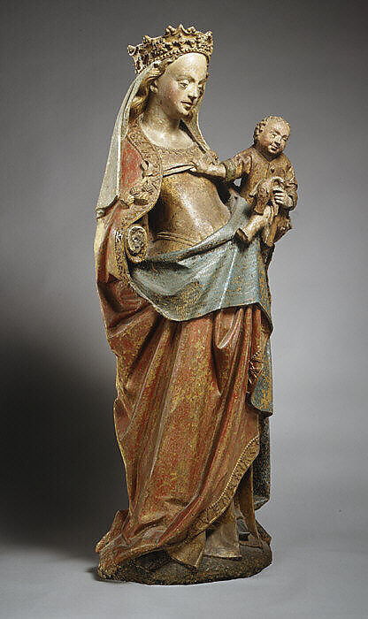 Virgin and Child with Bird, Limestone with polychromy, French