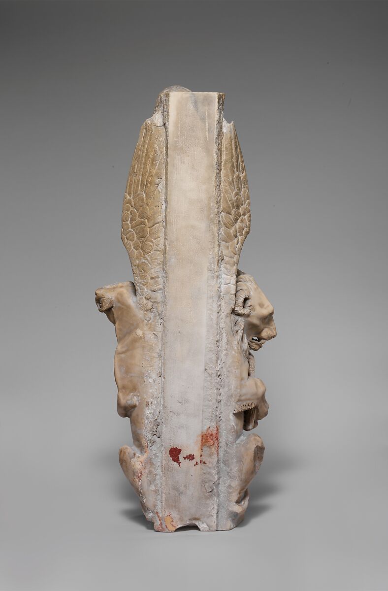 Pilaster (Tetramorph) from the Parapet of a Pulpit with Symbol of the Evangelists, Workshop of Giovanni Pisano (Italian, Pisa ca. 1240–before 1320 Siena), Marble (Lunense marble from Carrara), traces of paint, Central Italian