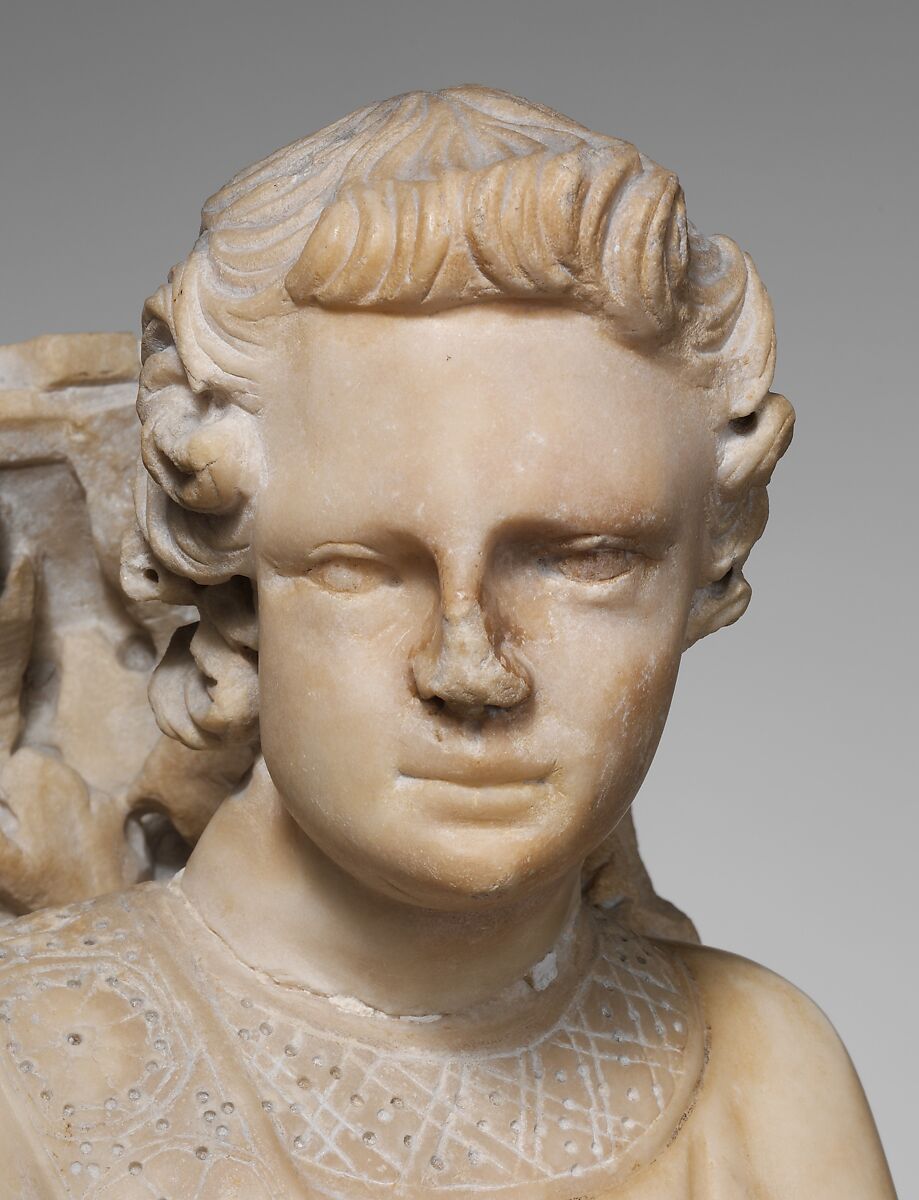 Pilaster (Tetramorph) from the Parapet of a Pulpit with Symbol of the Evangelists, Workshop of Giovanni Pisano (Italian, Pisa ca. 1240–before 1320 Siena), Marble (Lunense marble from Carrara), traces of paint, Central Italian