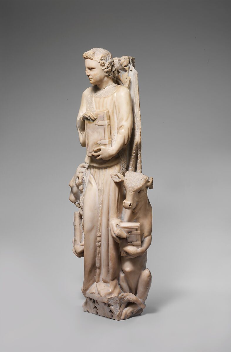 Pilaster (Tetramorph) from the Parapet of a Pulpit with Symbol of the Evangelists, Workshop of Giovanni Pisano (Italian, Pisa ca. 1240–before 1320 Siena), Marble (Lunense marble from Carrara), traces of paint, Central Italian