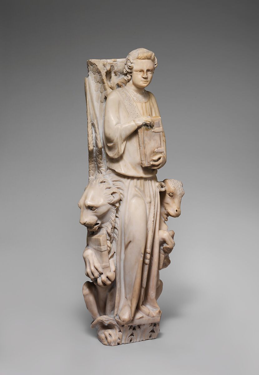 Pilaster (Tetramorph) from the Parapet of a Pulpit with Symbol of the Evangelists, Workshop of Giovanni Pisano (Italian, Pisa ca. 1240–before 1320 Siena), Marble (Lunense marble from Carrara), traces of paint, Central Italian