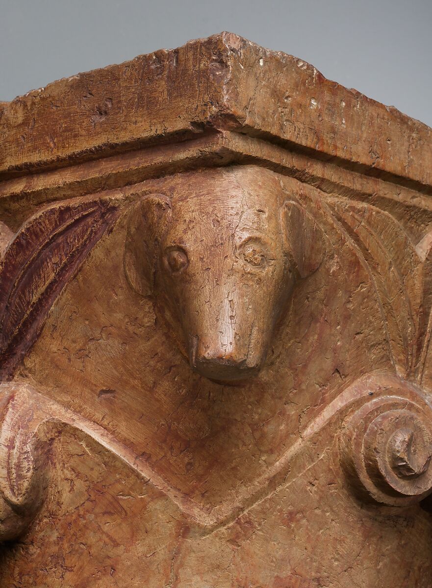 Column and Capital with Dog Mask, Red limestone, North Italian