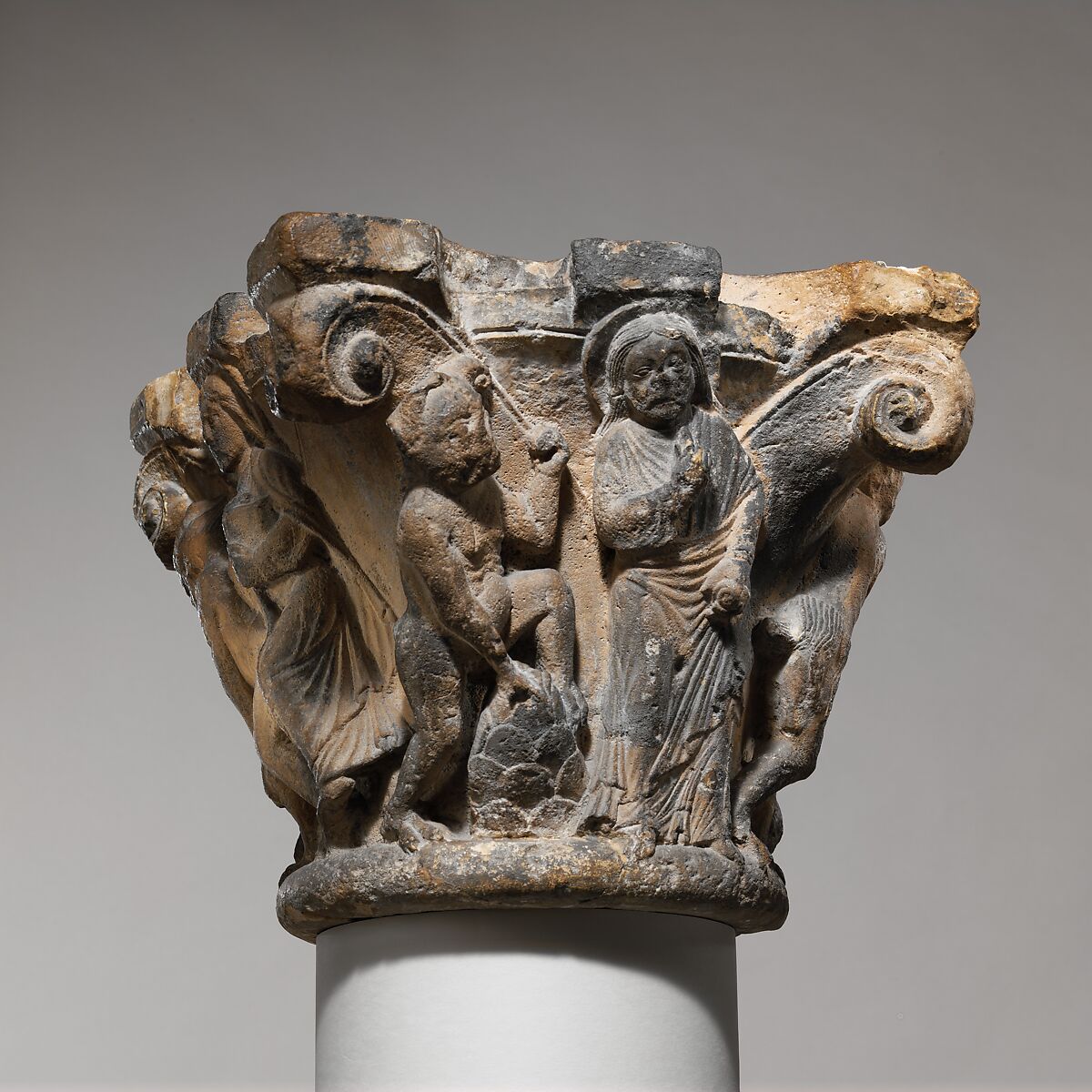 Capital with the Temptation of Jesus, Limestone, North French 