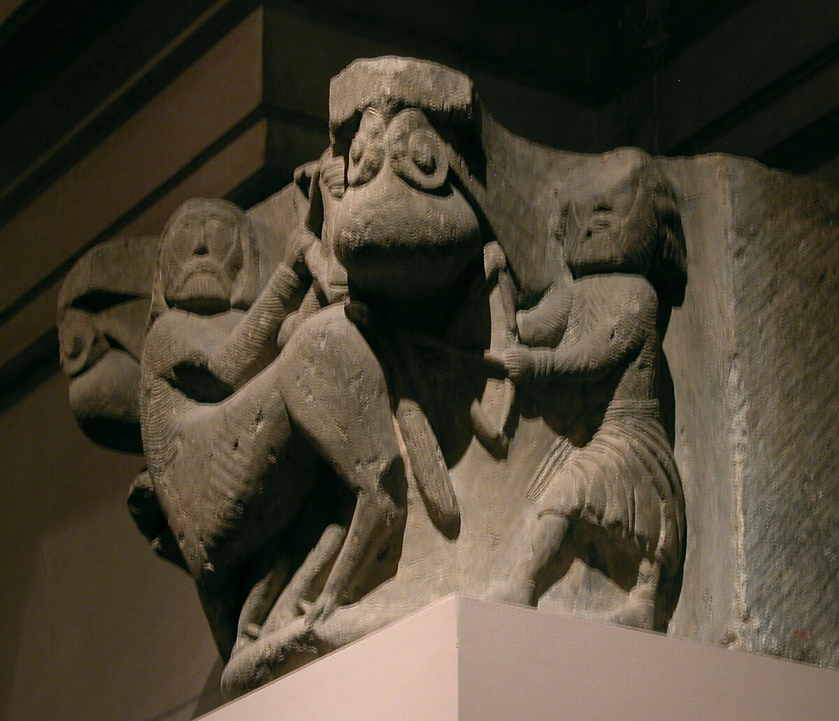 Capital with a Centaur Battling a Man with Bow and Arrow, Limestone, North Spanish