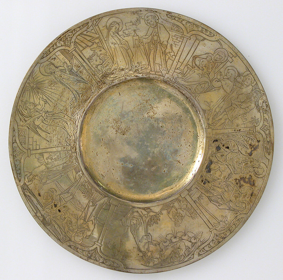 Paten, Brass, formerly silver plated, South Netherlandish 