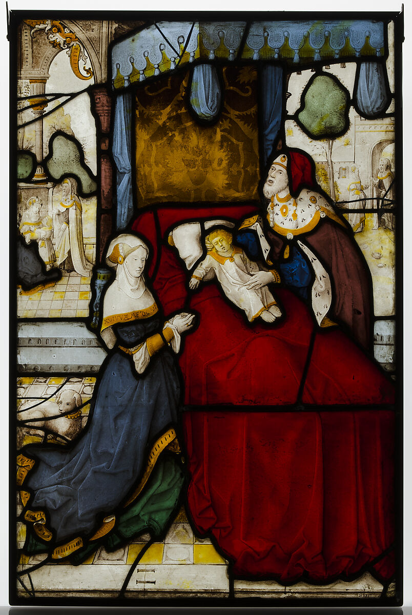 Glass Panel of Elijah and the Widow's Son, probably by Jan van Diependale (active 1509–1534), Pot-metal glass and vitreous paint, South Netherlandish 