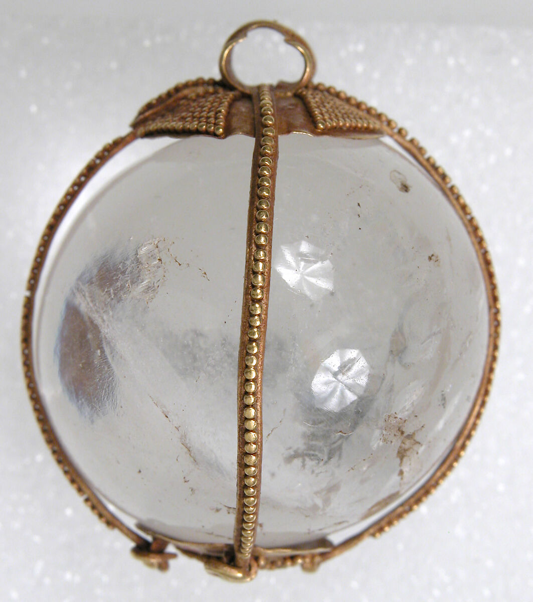 Rock Crystal Amuletic Sphere Pendant, Rock crystal, gold, Hunnic or Frankish 