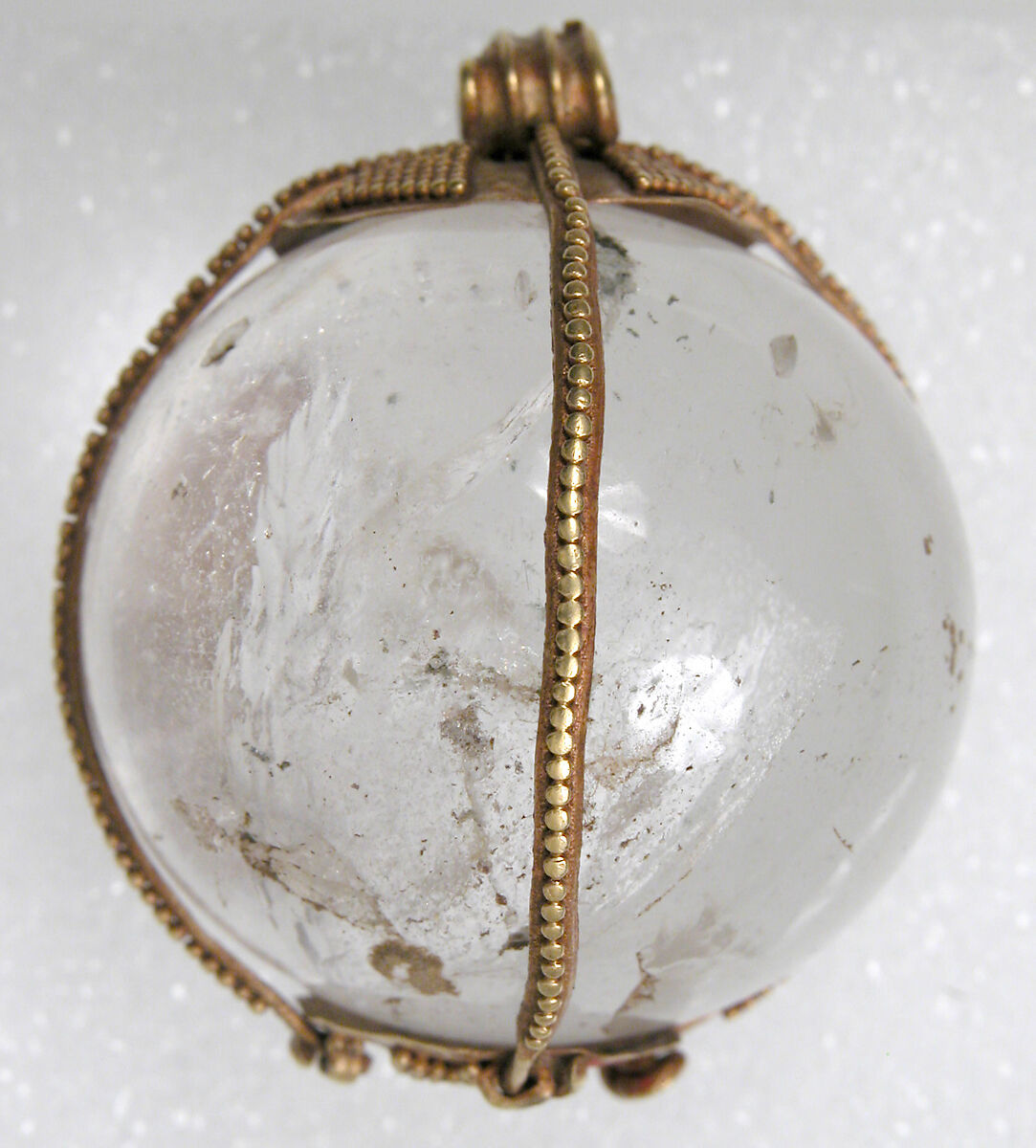 Rock Crystal Amuletic Sphere Pendant, Rock crystal, gold, Hunnic or Frankish
