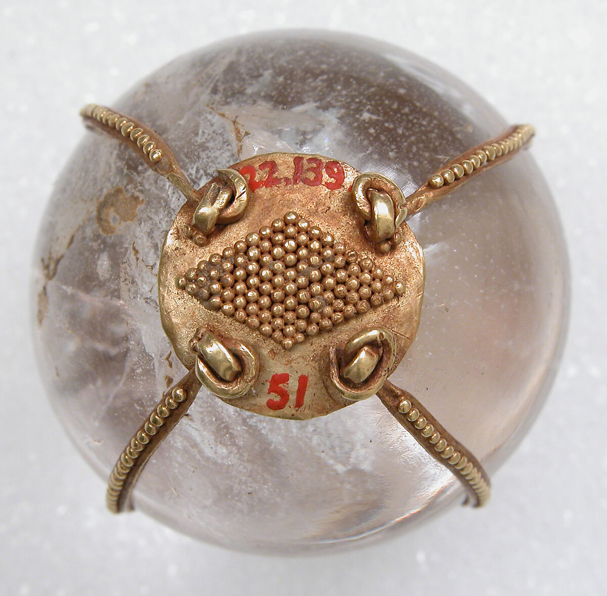 Rock Crystal Amuletic Sphere Pendant, Rock crystal, gold, Hunnic or Frankish