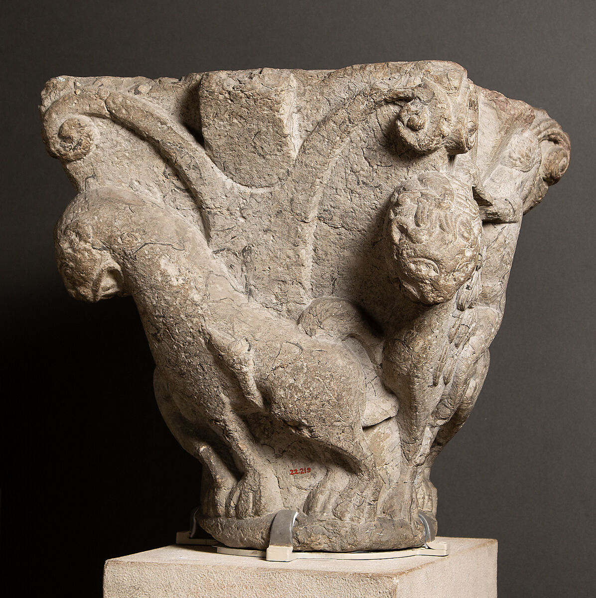Capital with Lions Mounted by Nude Riders, Stone, North Spanish or South French