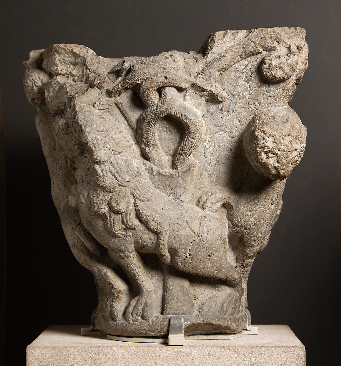 Capital with Lions Mounted by Nude Riders, Stone, North Spanish or South French