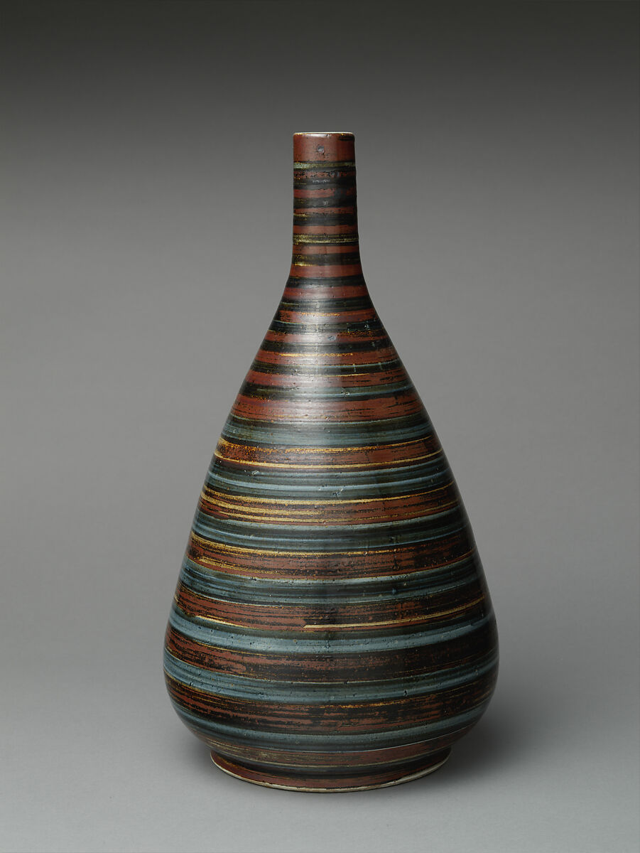 Sake Bottle (Tokkuri), Porcelain with underglaze iron brown and blue (Kutani ware), Japan