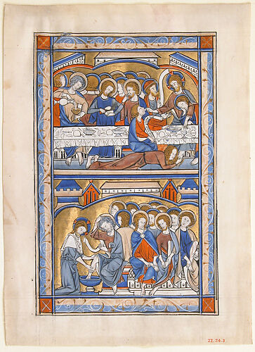 Manuscript Leaf with the Last Supper and the Washing of the Apostles’ Feet Leaf, from a Royal Psalter