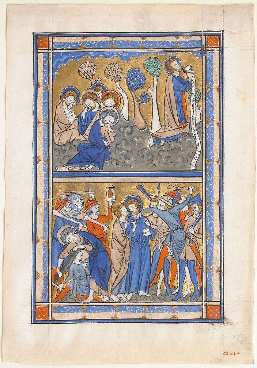 Manuscript Leaf with the Agony in the Garden and Betrayal of Christ, from a Royal Psalter