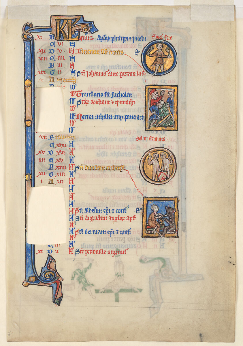 Manuscript Leaf with June Calendar, from a Royal Psalter, Tempera and gold on parchment, British 