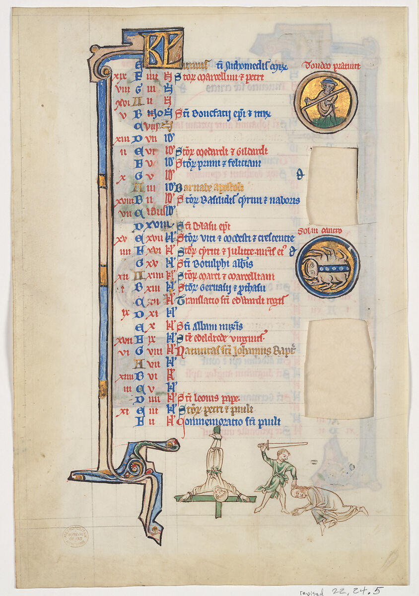 Manuscript Leaf with June Calendar, from a Royal Psalter, Tempera and gold on parchment, British