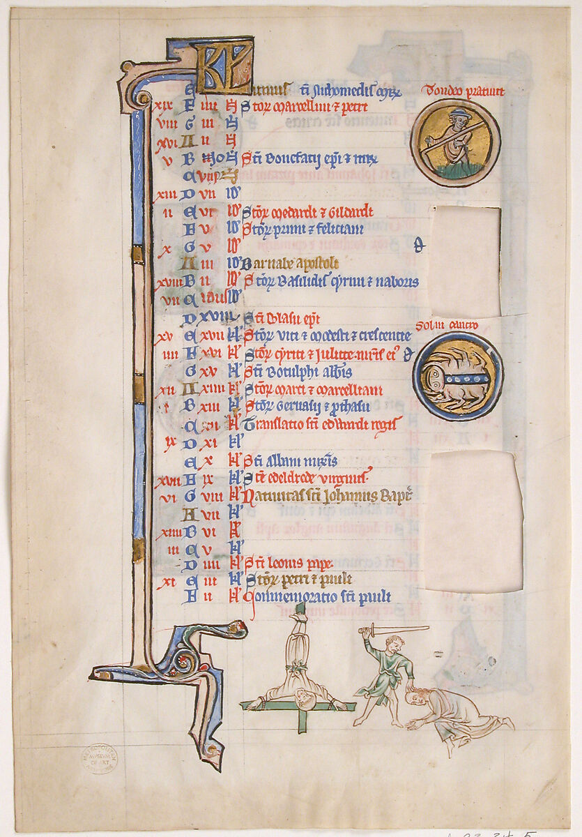Manuscript Leaf with June Calendar, from a Royal Psalter, Tempera and gold on parchment, British 