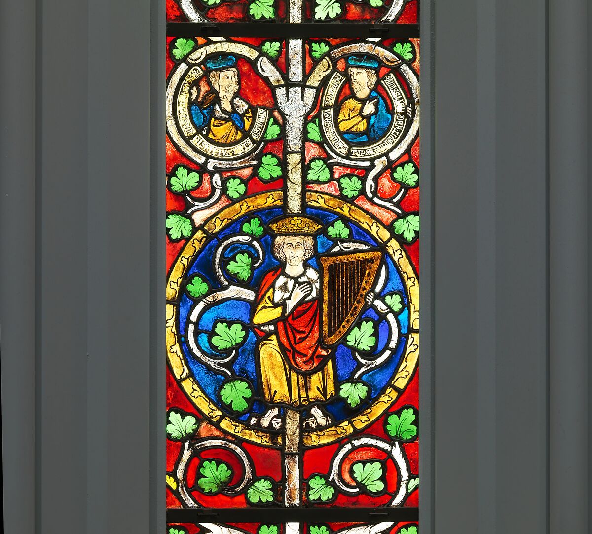 Tree of Jesse Window: The Reclining Jesse, King David, and Scenes from the Life of Jesus, Pot-metal glass, vitreous paint, and lead, German