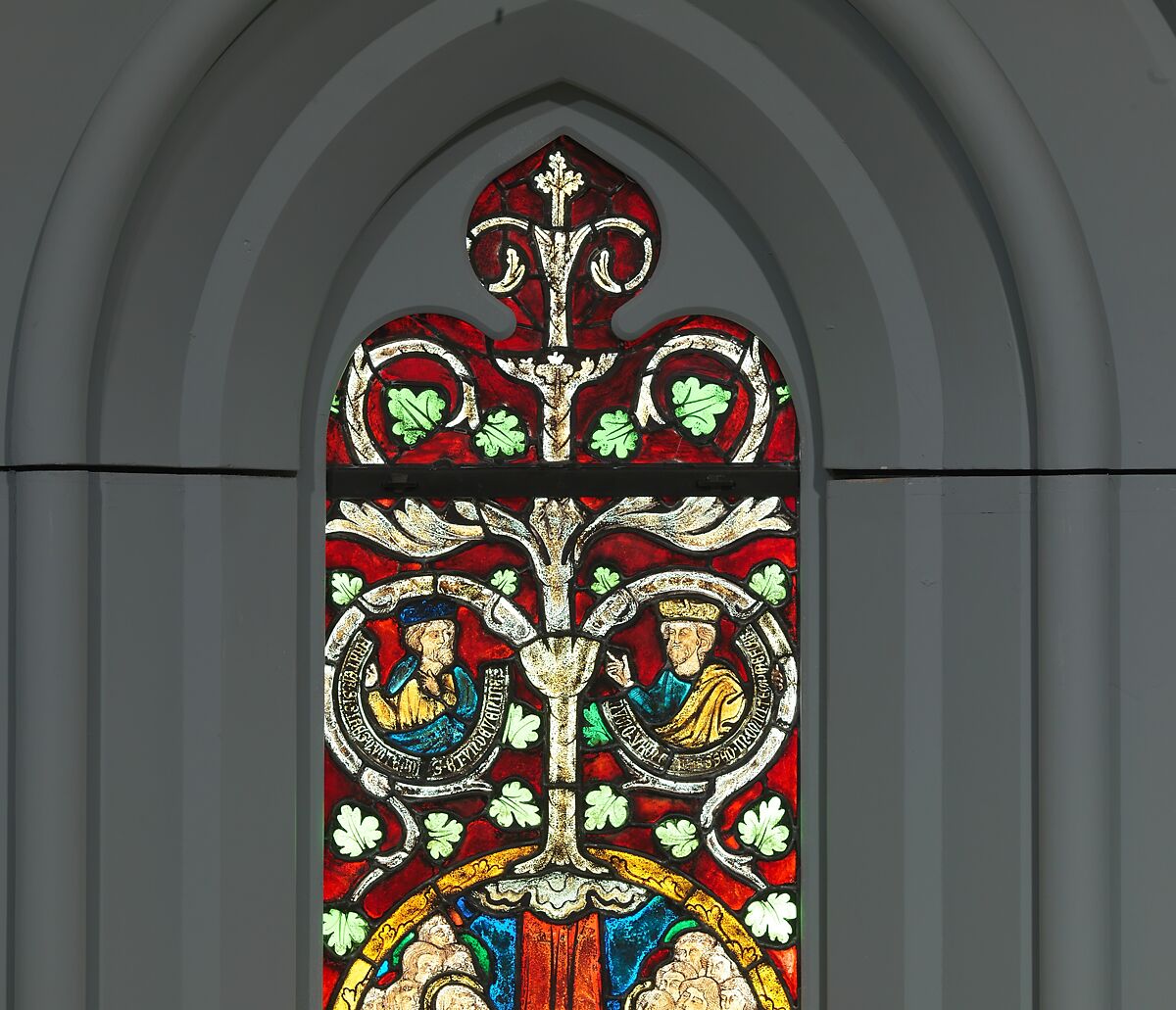 Tree of Jesse Window: The Reclining Jesse, King David, and Scenes from the Life of Jesus, Pot-metal glass, vitreous paint, and lead, German