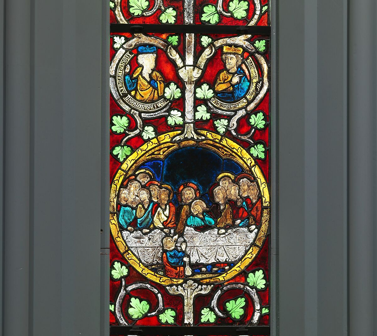 Tree of Jesse Window: The Reclining Jesse, King David, and Scenes from the Life of Jesus, Pot-metal glass, vitreous paint, and lead, German