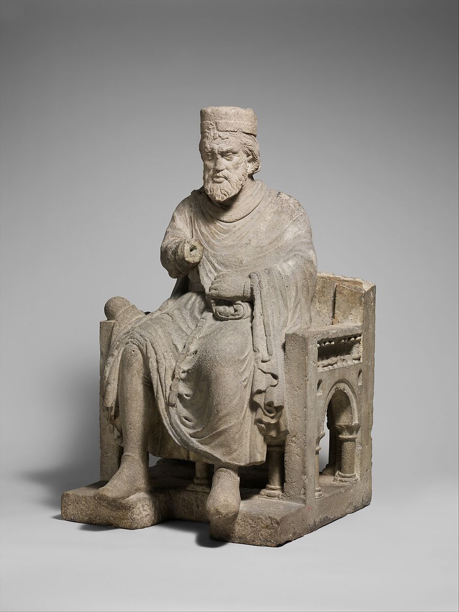 Sculpture of an Enthroned King, Limestone, North Italian 