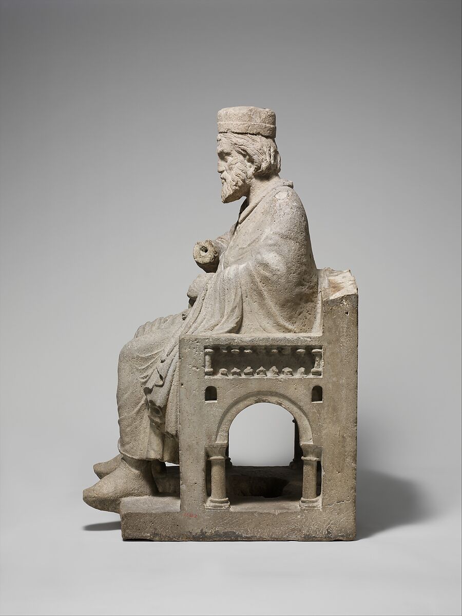 Sculpture of an Enthroned King, Limestone, North Italian