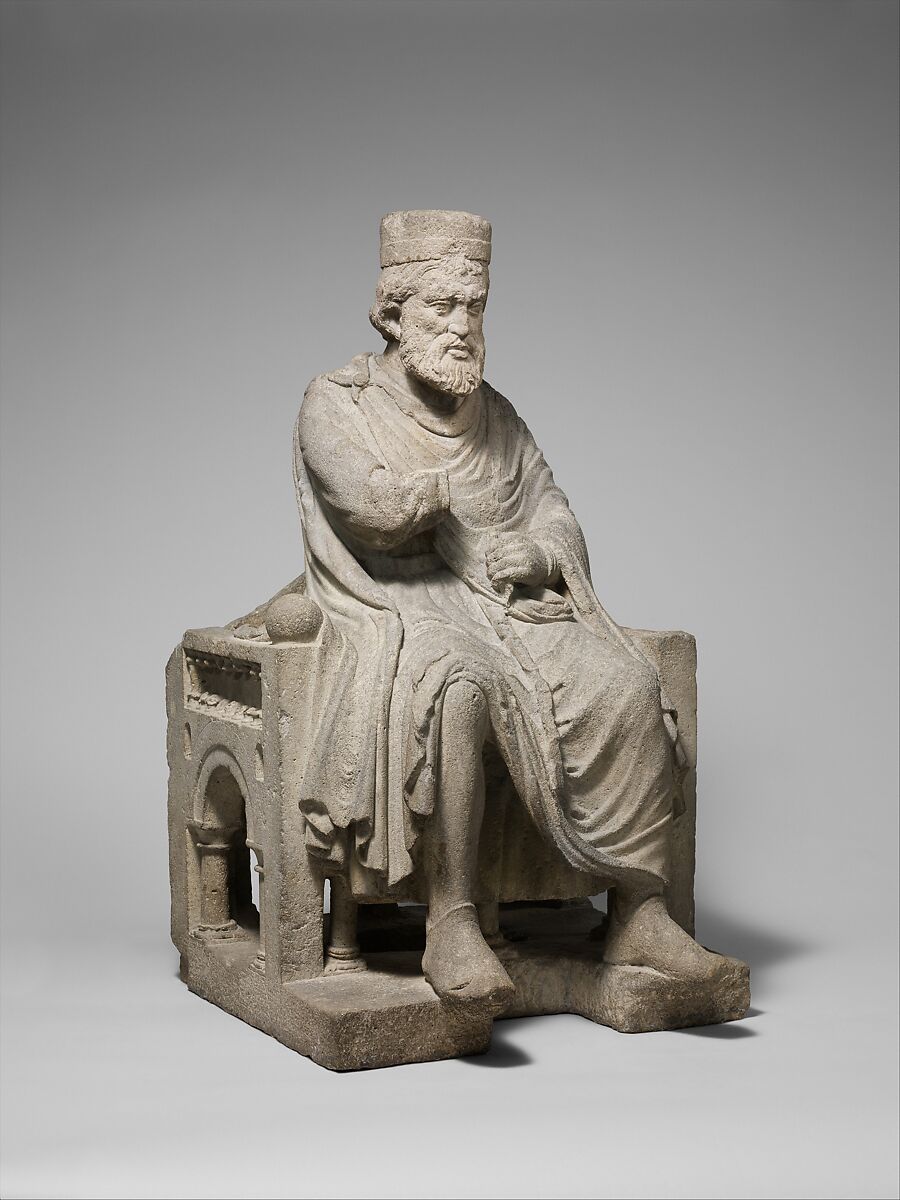Sculpture of an Enthroned King, Limestone, North Italian