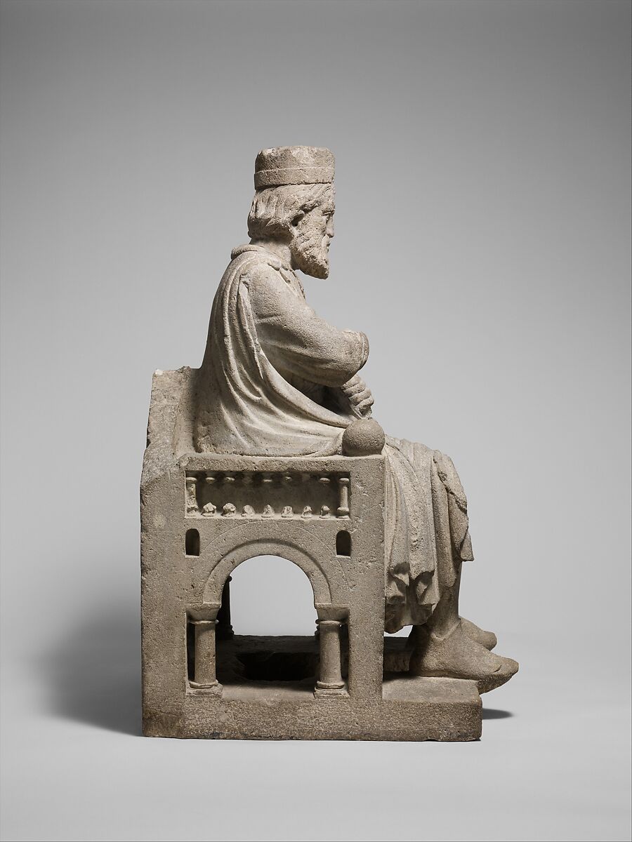 Sculpture of an Enthroned King, Limestone, North Italian