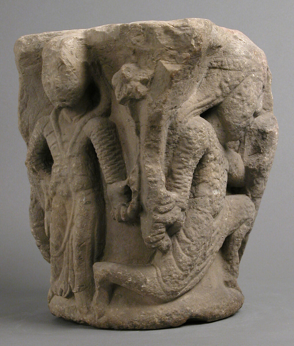 Capital with Saint George and the Dragon, Stone (Calcitic Dolomite), French