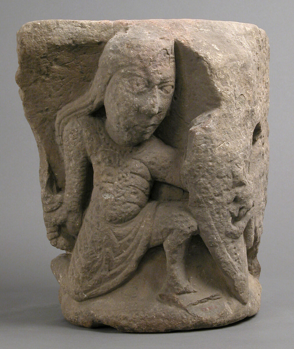 Capital with Saint George and the Dragon, Stone (Calcitic Dolomite), French