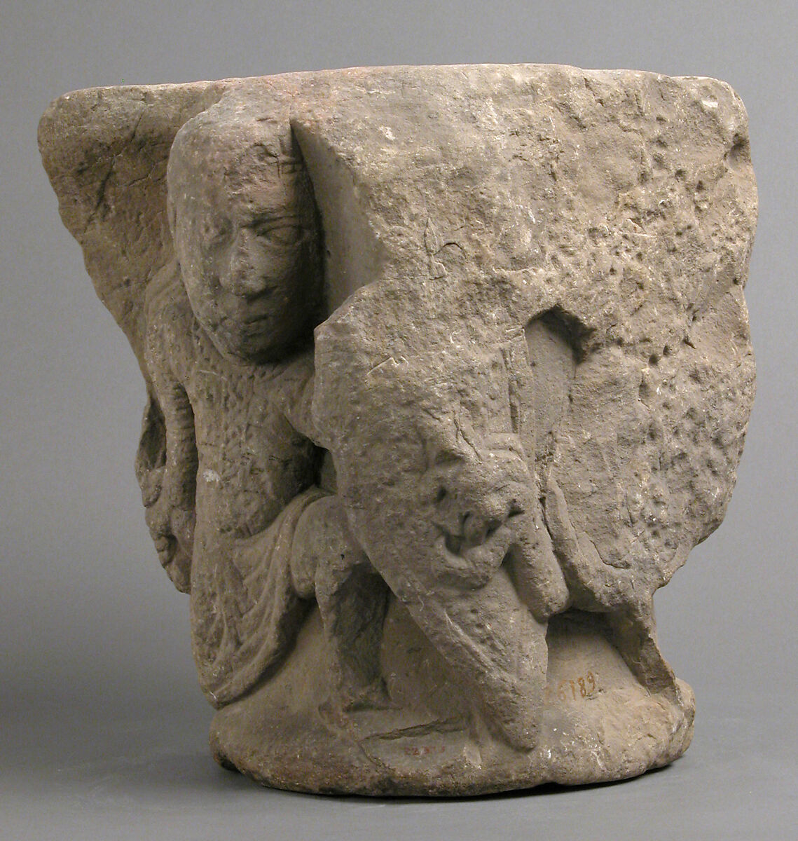 Capital with Saint George and the Dragon, Stone (Calcitic Dolomite), French