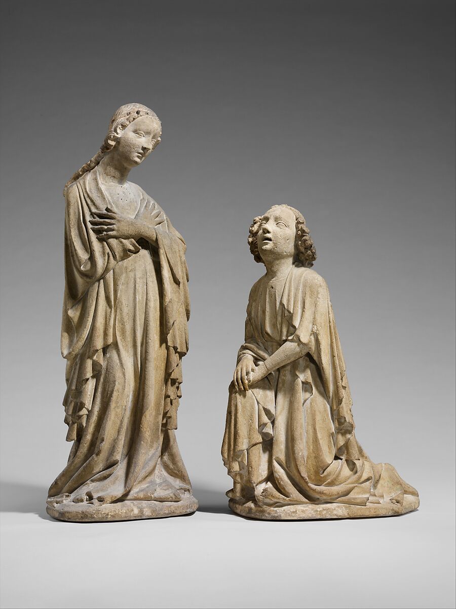 The Angel Gabriel from an Annunciation Group, Limestone with traces of paint, Austrian 