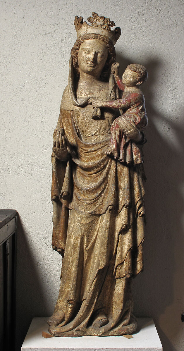 Virgin and Child, Stone, polychromed and gilded, French 