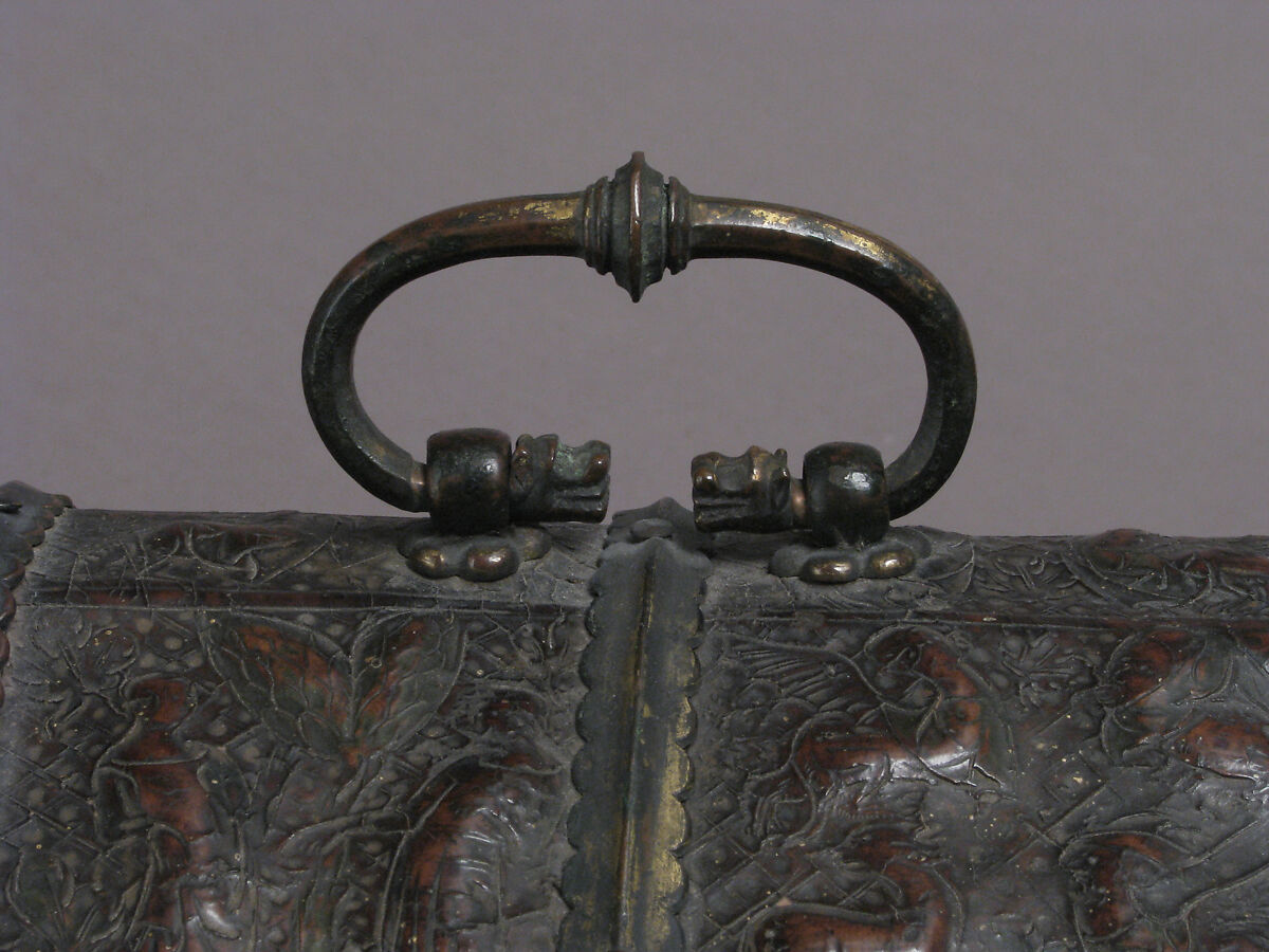 Coffret, Leather (Cuir bouilli), polychromy, silver gilt and enamel coat of arms, gilt copper alloy mounts on wood core, French (?)